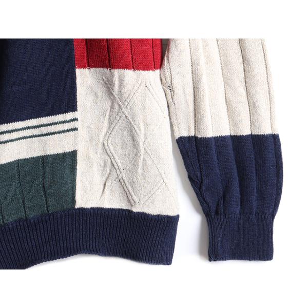 90s □ ノーティカ パッチワーク 長袖 ニット セーター ( メンズ M