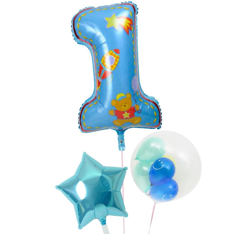 バルーン ギフト 1才 誕生日 電報 風船 装飾 スマイル ファーストバースデー42 男の子用｜u-balloon