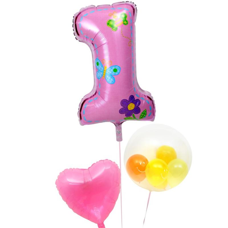 バルーン ギフト 1才 誕生日 電報 風船 装飾 スマイル ファーストバースデー48 女の子用｜u-balloon