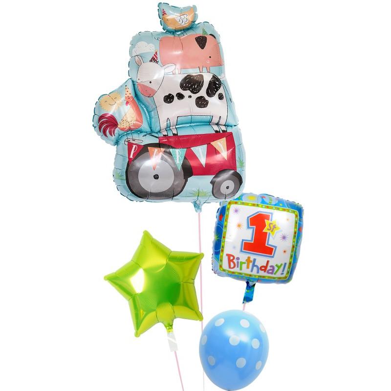 バルーン ギフト 1才 誕生日 電報 風船 装飾 ぞうさん ファーストバースデー51 男の子用｜u-balloon