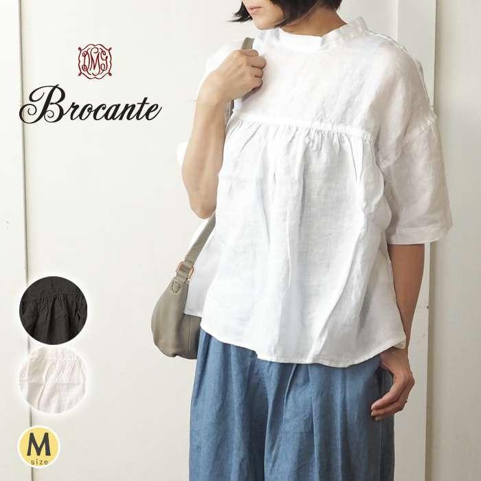 Brocante ブロカント リネンが涼しい切り替えギャザーブラウス 