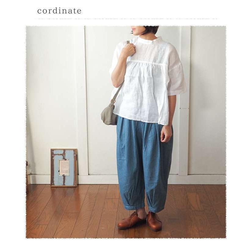 Brocante ブロカント リネンが涼しい切り替えギャザーブラウス 