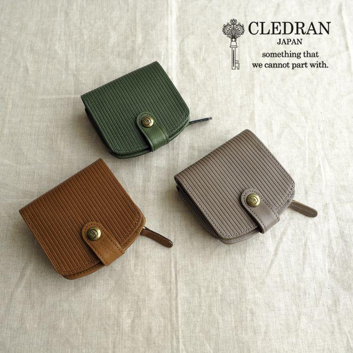 CLEDRAN クレドラン ストライプ型押し2つ折りコンパクト革財布 