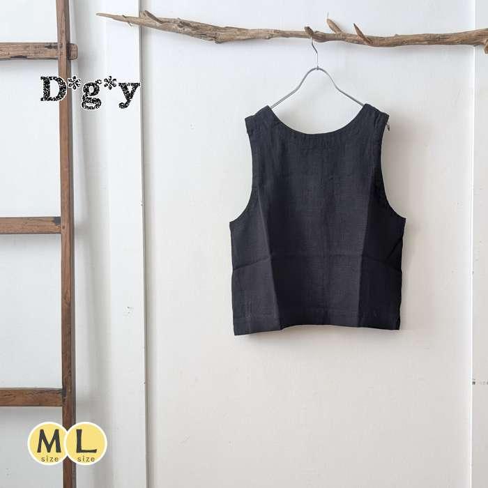 ベスト Dgy レディース 春秋冬 リネン混2WAY ノースリーブ ショート丈