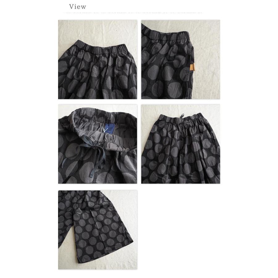 ICHI ドットパンツ コーデュロイコットンと水玉プリントのワイド