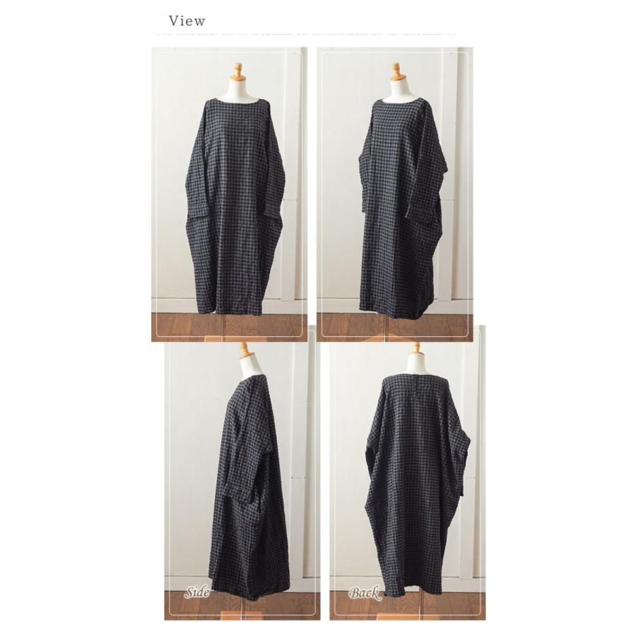 ICHI（イチ） コットンウールディンプルギンガムワンピース ウール混の