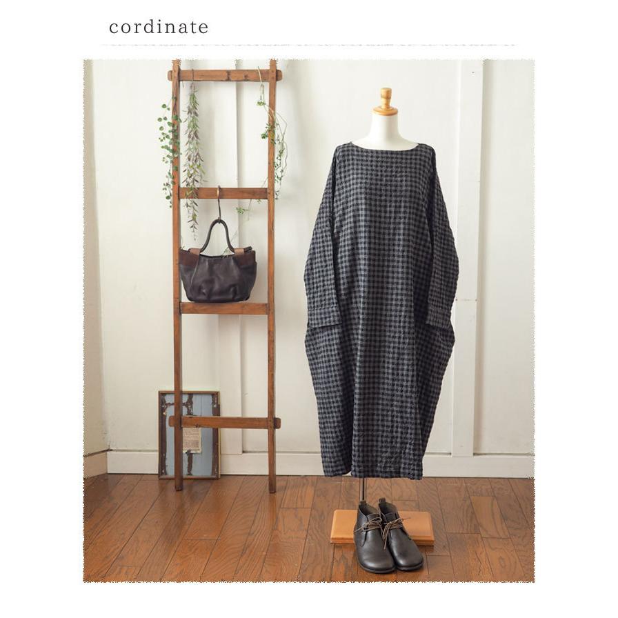 ICHI（イチ） コットンウールディンプルギンガムワンピース ウール混の