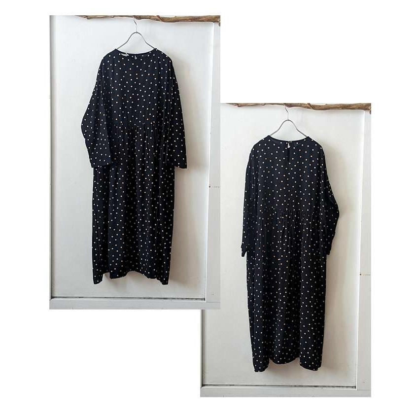 ICHI（イチ） セール30％ 小ドット切り替えギャザーロングワンピース