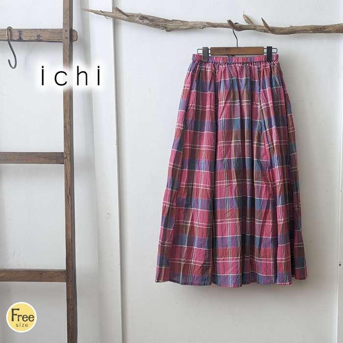 ichi イチ ウール混 チェックロングスカート
