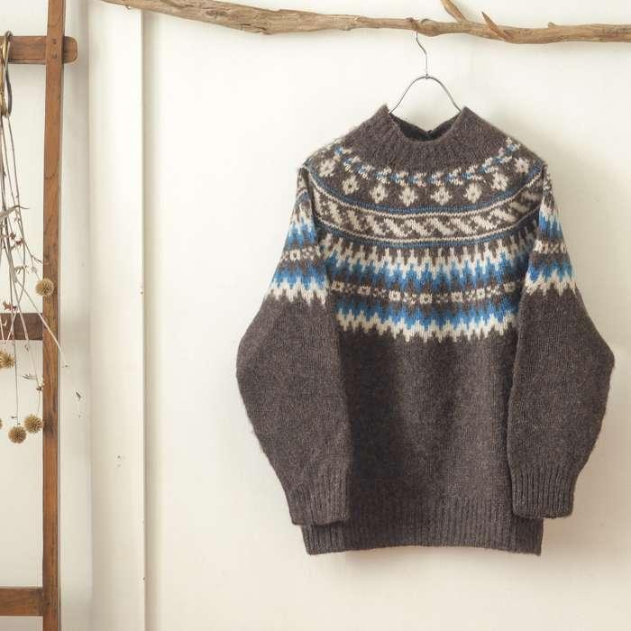 ハーレーオブスコットランド✨モヘヤ ニット ノルディック スノー柄 美品 グレー 可愛さいっぱいハーレーオブスコットランド ノルディックセーター