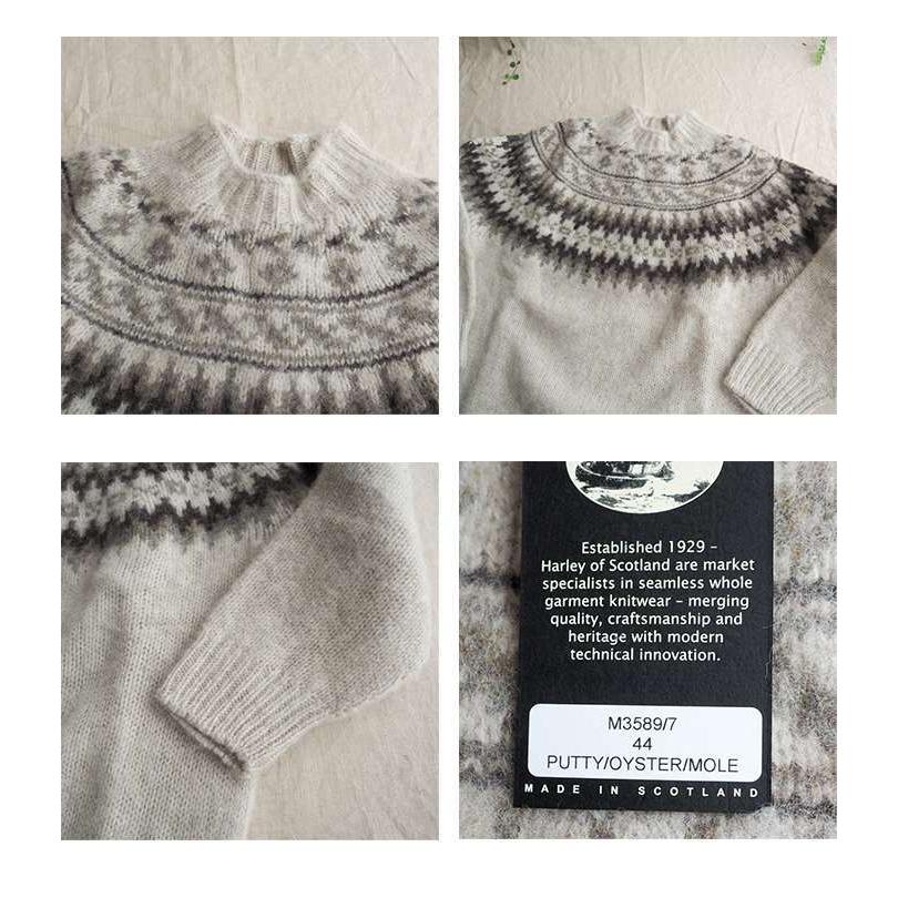 ハーレーオブスコットランド ノルディック柄ニットセーター ホワイト 44 M ハーレーオブスコットランド ニットセーター ノルディック ホワイト 白