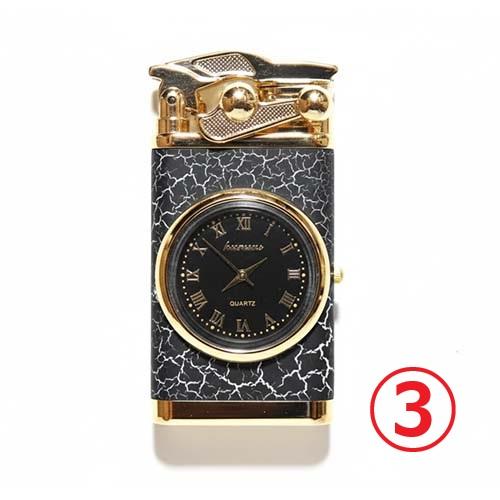 ダブルジェット 時計付きライター メタル製 5色 ガスライター 電子