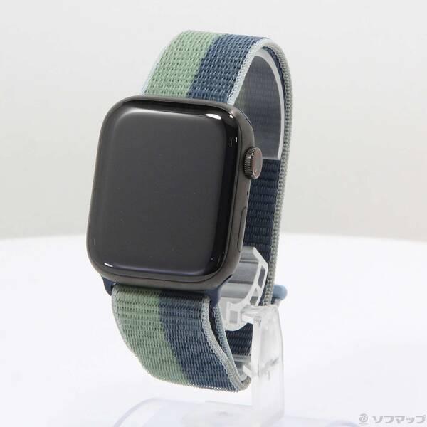 〔中古〕Apple(アップル) Apple Watch Series 7 GPS + Cellular 45mm スペースブラックチタニウムケース アビスブルー／モスグリーンスポーツループ〔349-ud〕 | 