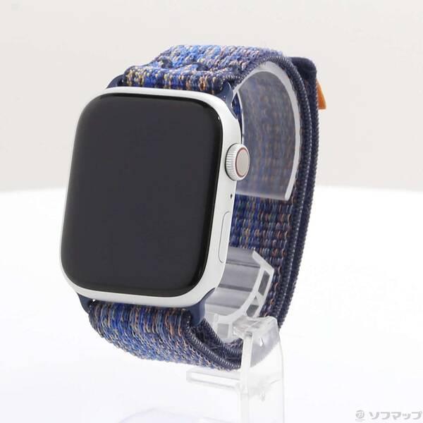 〔中古〕Apple(アップル) Apple Watch Series 9 GPS + Cellular 45mm シルバーアルミニウムケース ゲームロイヤル／オレンジNikeスポーツループ〔377-ud〕 | 
