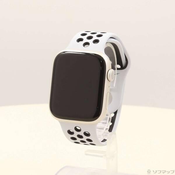 〔中古〕Apple(アップル) Apple Watch Series 7 Nike GPS 45mm スターライトアルミニウムケース ピュアプラチナム／ブラックNikeスポーツバンド〔198-ud〕 | 