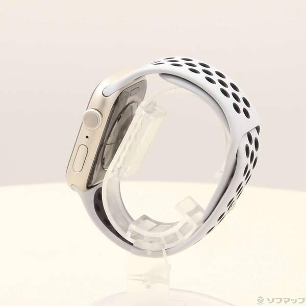 〔中古〕Apple(アップル) Apple Watch Series 7 Nike GPS 45mm スターライトアルミニウムケース ピュアプラチナム／ブラックNikeスポーツバンド〔198-ud〕 |  | 01