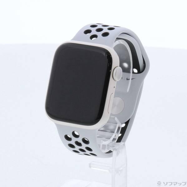 〔中古〕Apple(アップル) Apple Watch Series 7 Nike GPS 45mm スターライトアルミニウムケース ピュアプラチナム／ブラックNikeスポーツバンド〔368-ud〕 | 