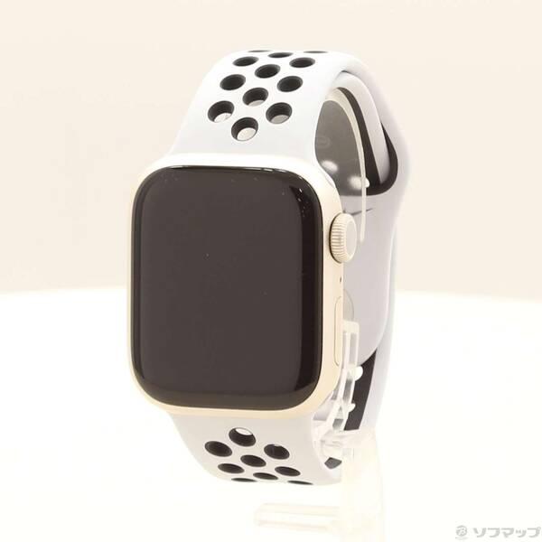 〔中古〕Apple(アップル) Apple Watch Series 7 Nike GPS 41mm スターライトアルミニウムケース ピュアプラチナム／ブラックNikeスポーツバンド〔344-ud〕 | 