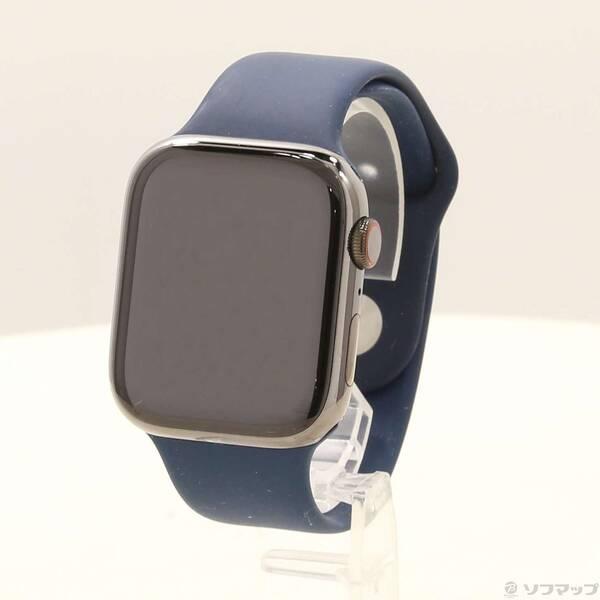 〔中古〕Apple(アップル) Apple Watch Series 7 GPS + Cellular 45mm グラファイトステンレススチールケース アビスブルースポーツバンド〔198-ud〕 | 