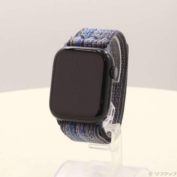 〔中古〕Apple(アップル) Apple Watch Series 9 GPS 45mm ミッドナイトアルミニウムケース ゲームロイヤル／オレンジNikeスポーツループ〔344-ud〕 | 