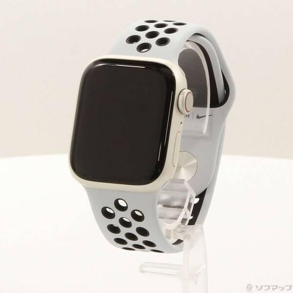 〔中古〕Apple Watch Series 7 Nike GPS + Cellular 41mm スターライトアルミニウムケース ピュアプラチナム／ブラックNikeスポーツバンド〔262-ud〕 | 