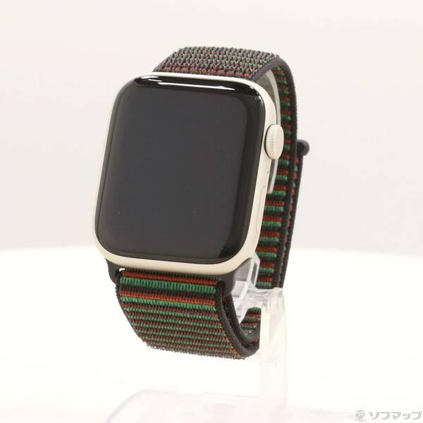 〔中古〕Apple(アップル) Apple Watch SE 第3世代 GPS 44mm スターライトアルミニウムケース Black Unityスポーツループ ユニティリズム〔344-ud〕 | 