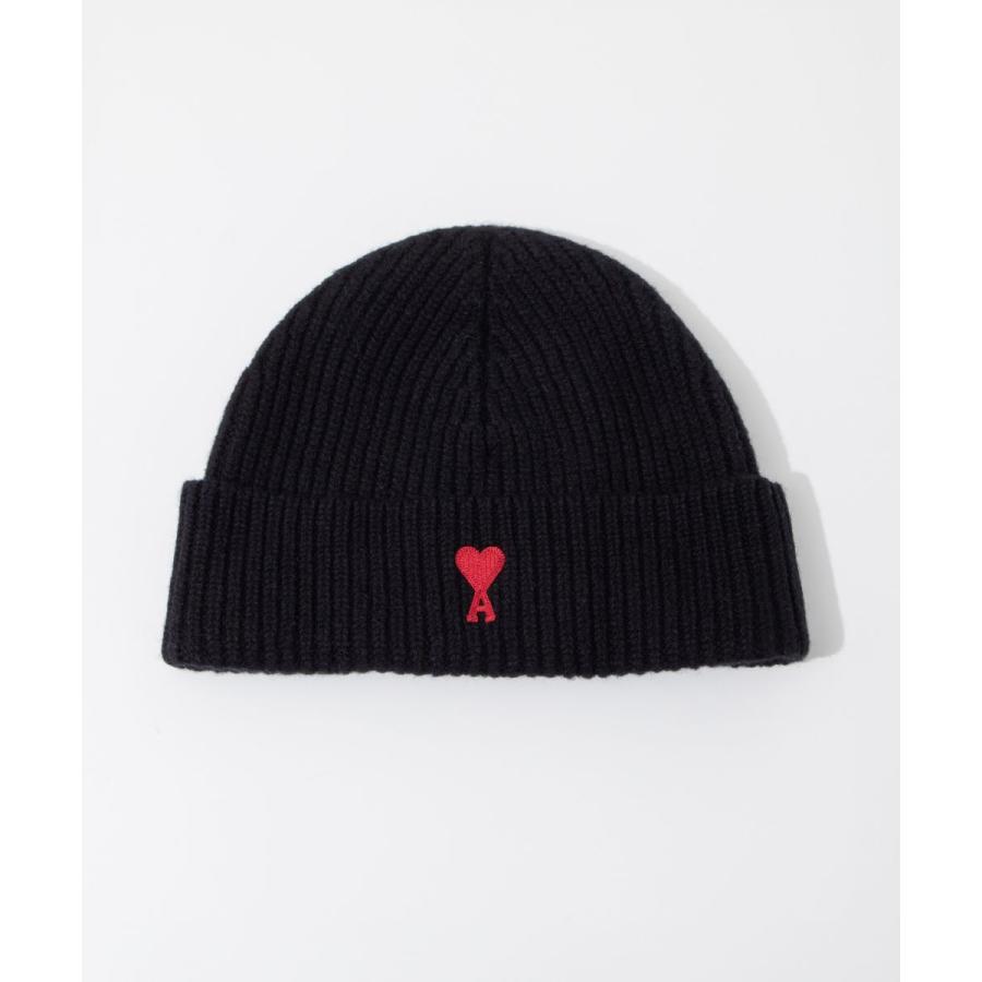 アミ パリス AMI PARIS BFUHA106.018 帽子 RED ADC BEANIE メンズ レディース ビーニー帽 リブ編み ニット帽 キャップ シンプル ウール ブラック×レッ  爆買 | 