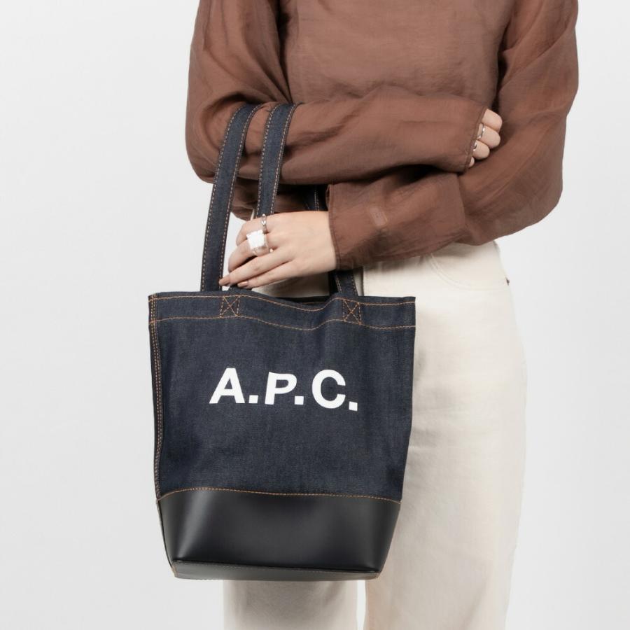A.P.C. スモール デニム レザー トートバッグ ダークネイビー アーペーセー トートバッグ スモール ダークネイビー デニム
