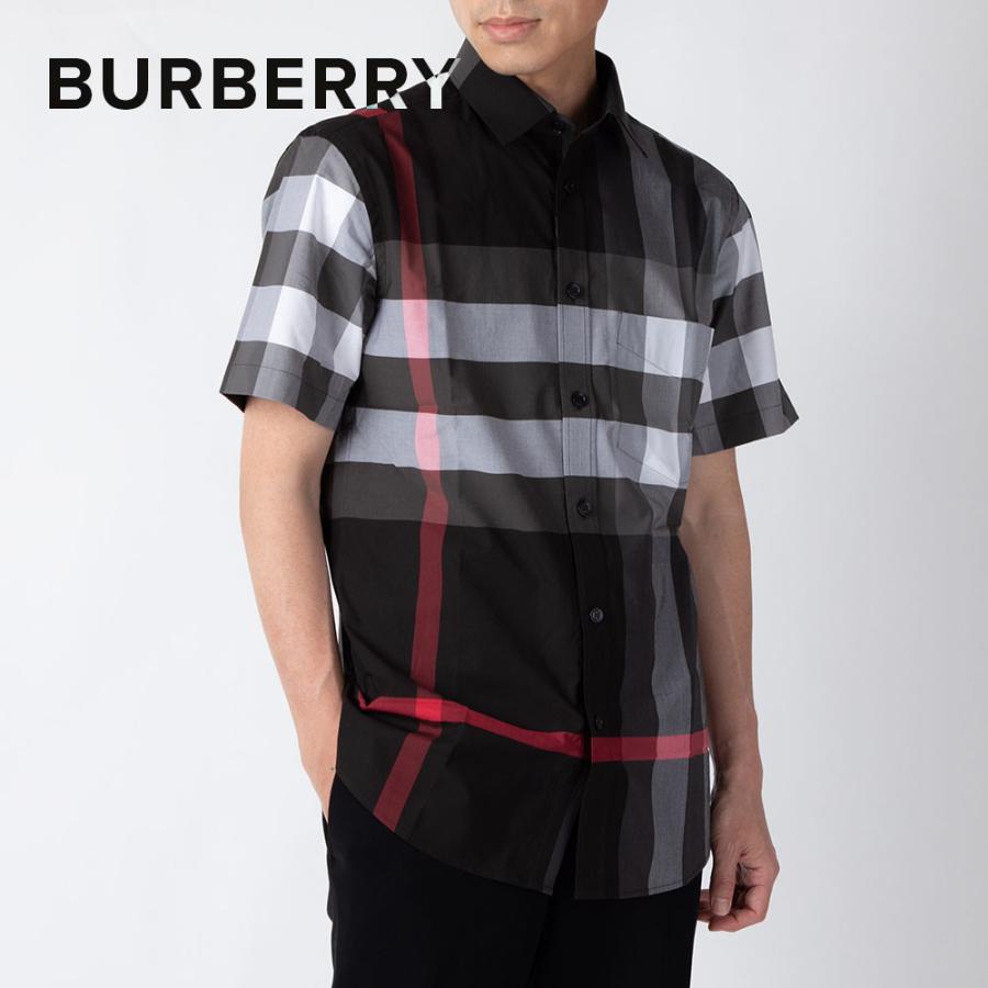 トップス Burberry shirt short sleeves Burberry - Black Zip-Up Short Sleeve Shirt w/ Plaid Trim Sz