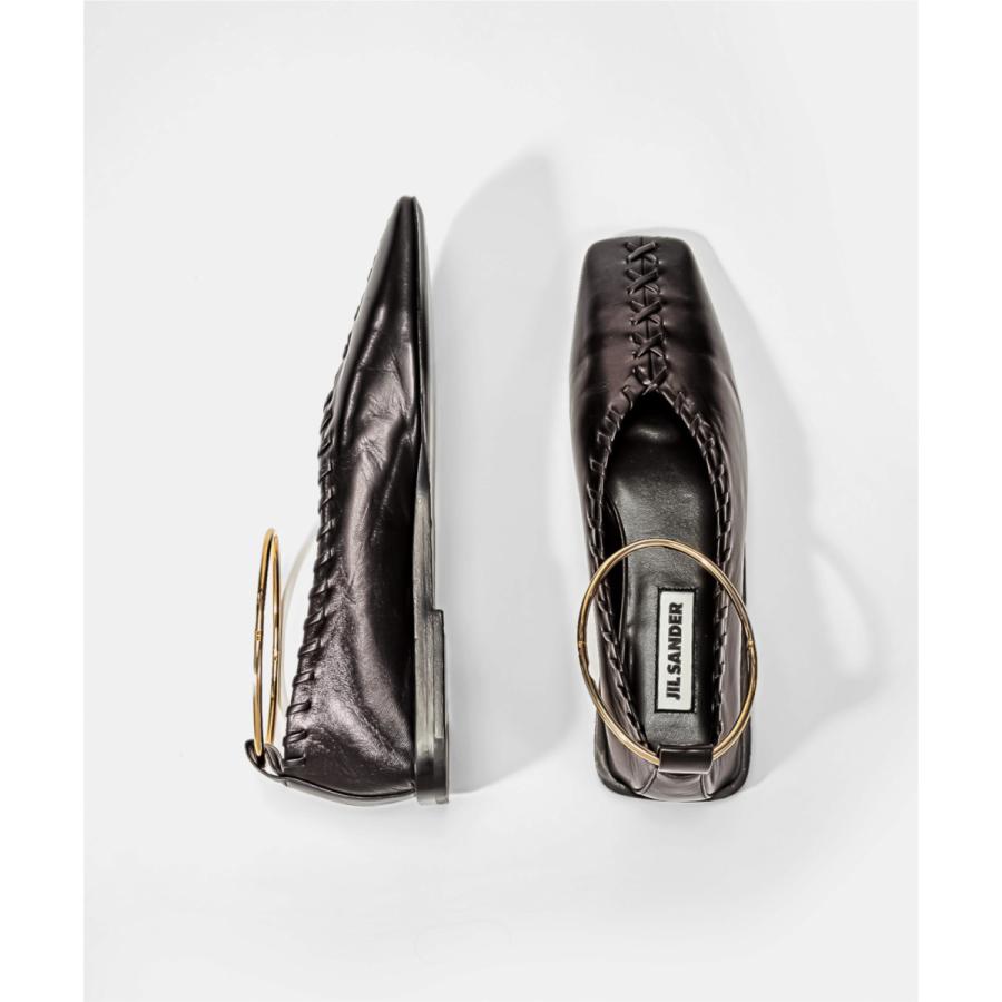 JILSANDER ジルサンダー　スクエアトゥメタリックフラットシューズ　37 JILSANDER ジルサンダー スクエアトゥメタリックフラットシューズ 37