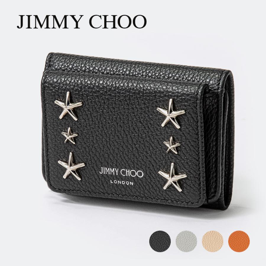 美品✨ジミーチュウ　三つ折り財布　スター　スタッズ　ミニ財布　レザー　ブラック スタースタッズ 三つ折り財布 ミニ財布