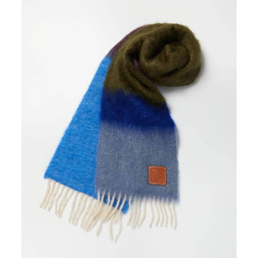 ロエベ　LOEWE モヘヤストライプマフラー　ブルー　ホワイト ロエベ LOEWE モヘヤストライプマフラー ブルー ホワイト ロエベLOEWE