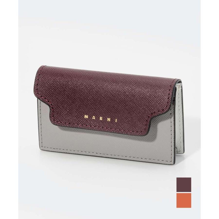 MARNI マルニ カードケース PFM0T05U21LV520 グレー×レッド系 レザー レディース 美品 MARNI（マルニ） MARNI PFMOT05U21 LV520 カードケース レディース