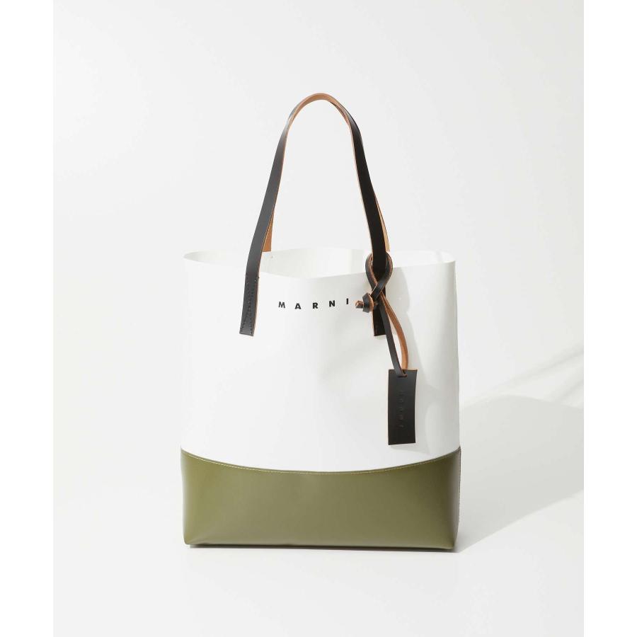 MARNI レザー トートバッグ ホワイト/グリーン MARNI（マルニ） MARNI SHMP0081A0 P5769 トートバッグ メンズ