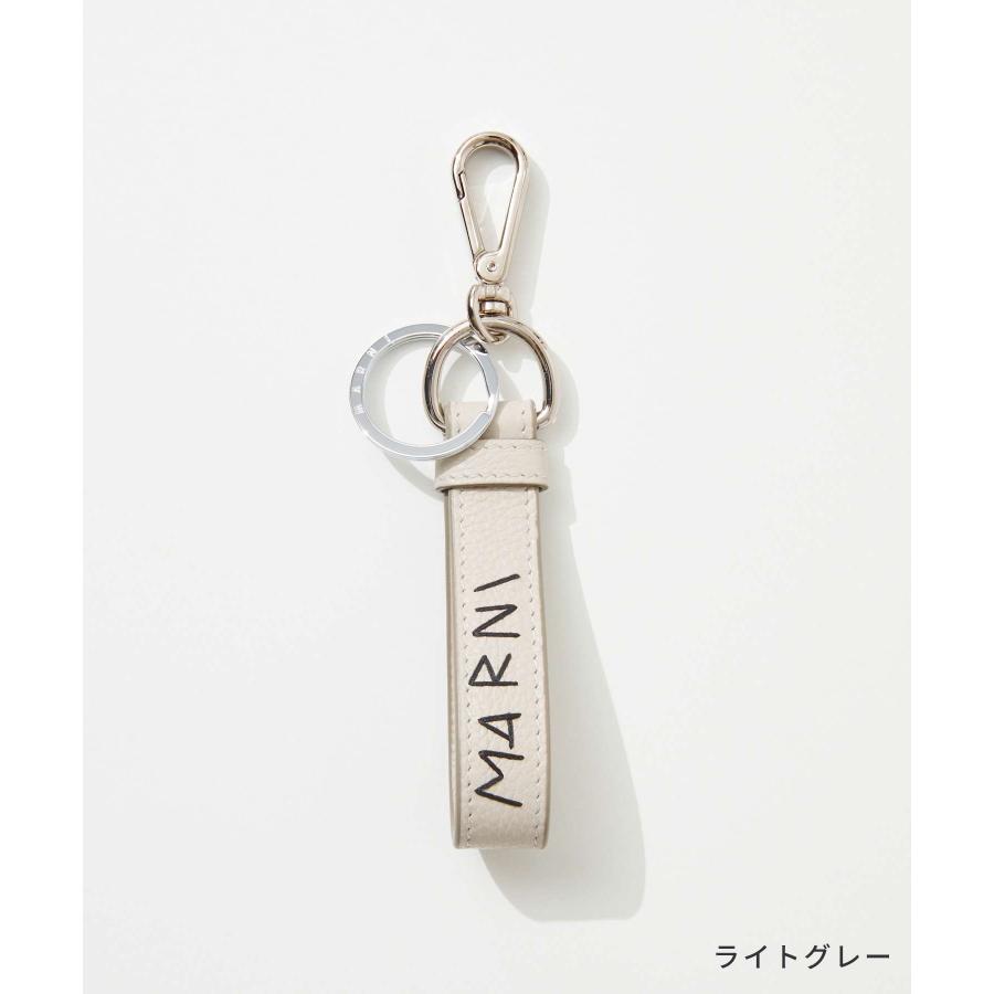 MARNI レザーキーリング 刺繍入り（グレー） グレー レザー