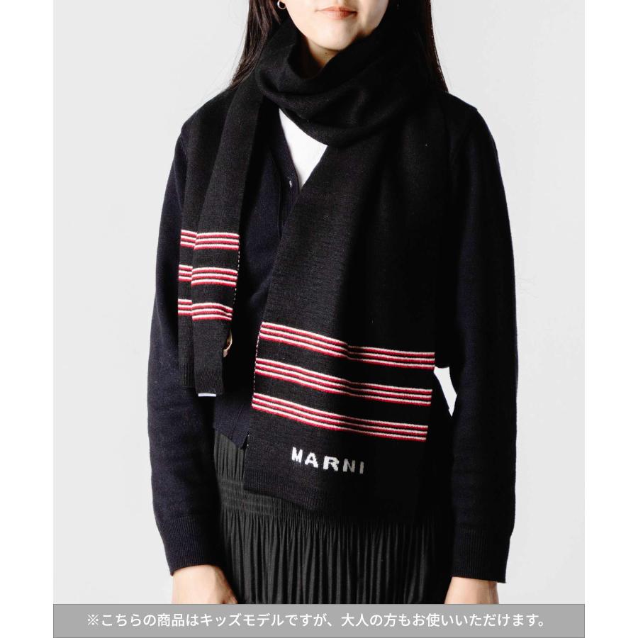MARNI マルニ マフラー ストライプ ウール混紡 スカーフ ブラック 可愛い MARNI（マルニ） MARNI KIDS キッズ ストライプ ウール混紡 スカーフ