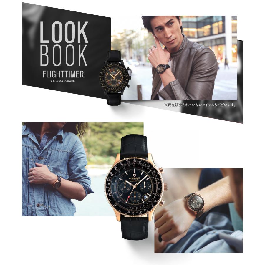 GUIONNET フライトタイマー パイロットクロノグラフ 腕時計