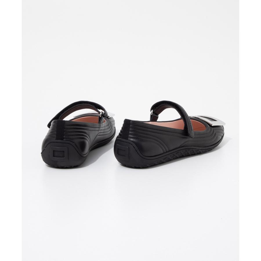 Roger Vivier ヴィヴ ローストラップ バレエ フラット ブラック 女性 ヴィヴ ロー レザー ストラップ バレリーナ