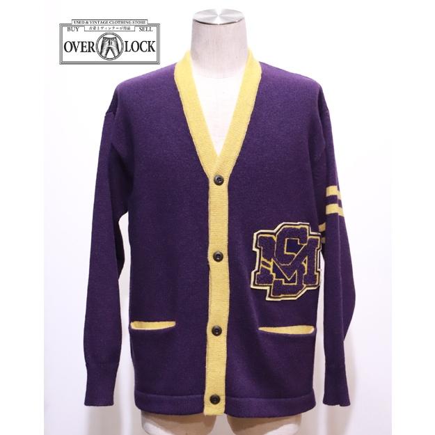 Pherrow's（フェローズ） LETTERED CARDIGAN L PURPLE x YELLOW 毛玉有