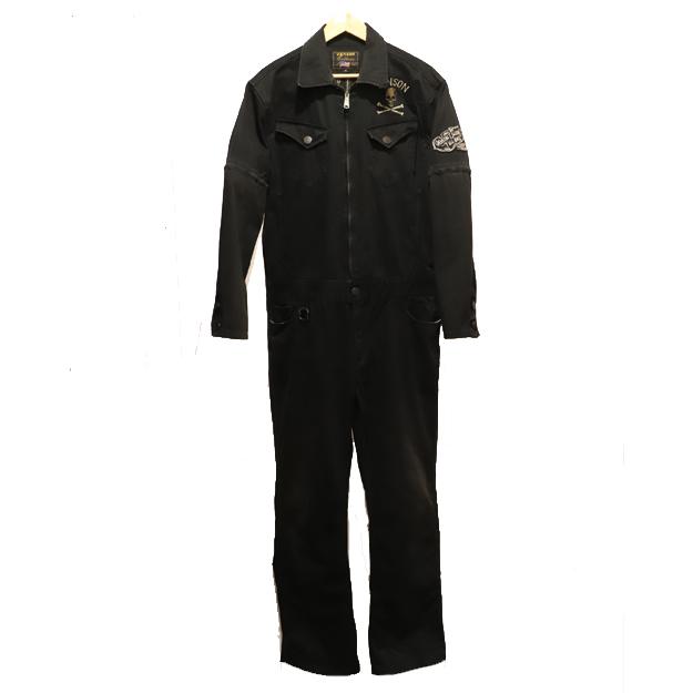 vanson コットンつなぎ XL 黒 VANSON VANSON バンソン 刺繍入りALL IN ONE XL BLACK 使用感有