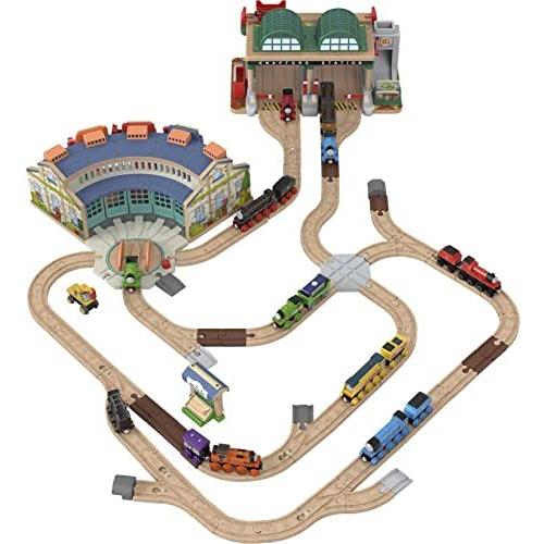 きかんしゃトーマス 乗り物 ミニチュア Hbj81 木製レールシリーズ Thomas パーシーとティドマス機関庫 パーシーとティドマス機関庫 3才 Hbj81 ライトブラウン Kga 169c736a7b U Zakka Box