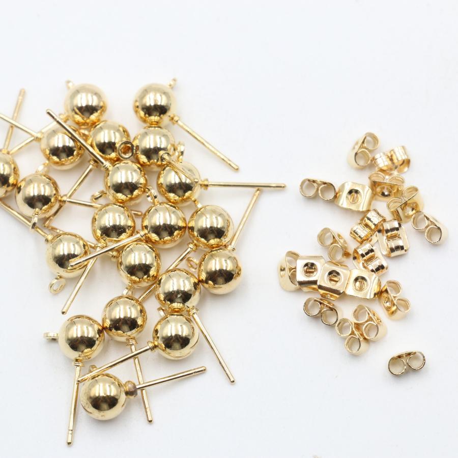6mm 丸玉カン付き ポストピアス キャッチ付き 20個(10ペア)セット 全3 