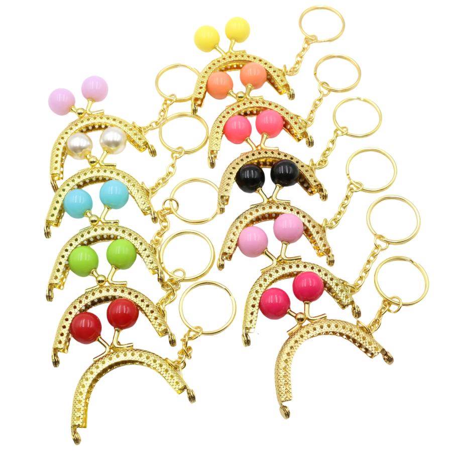 3個] がま口 口金 ミニ 5cm 縫い付け キーリング付き 5 センチ 金具