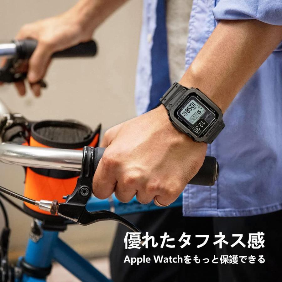 【2022改良モデル】 コンパチブル Apple Watch バンド 44mm ステンレス鋼ケース付き 頑丈なメンズTPUベルト 一体型 アップルウ｜u2-select-shop｜06