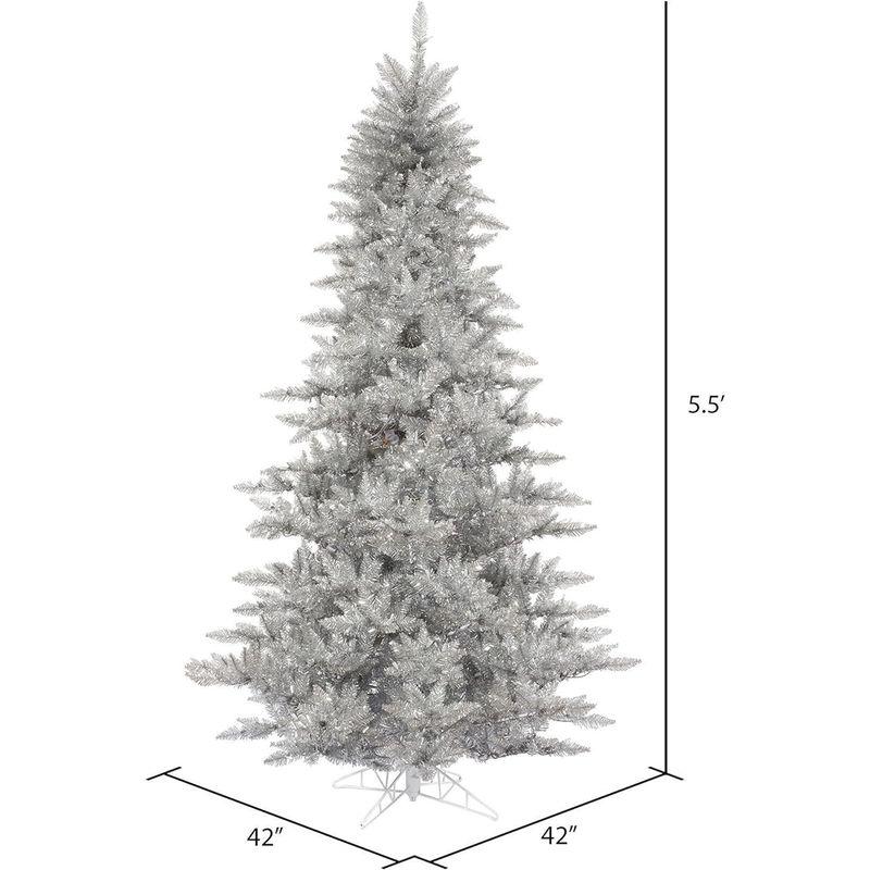 Vickerman　5.5フィート　シルバー　季節の屋内　ライトなし　フェイクシルバークリスマスツリー　ティンセルモミ　人工クリスマスツリー