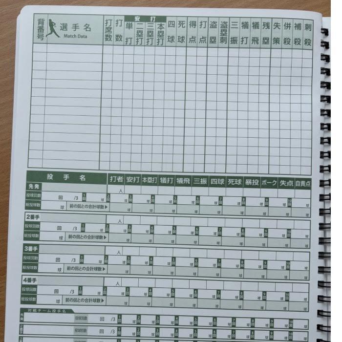マルエス 野球 スコアブック 30試合分 カレンダータイプ 見開き