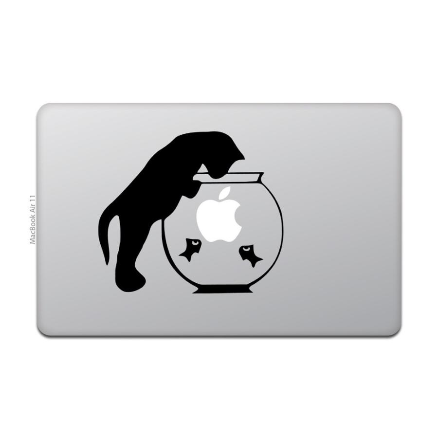 黒猫　MacBook Air MacBook Air / Pro マックブック ステッカー シール 猫 黒猫 金魚鉢