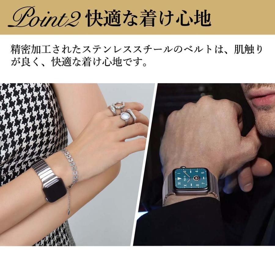 Apple Watch アップルウォッチ バンド ステンレス リンクブレスレット ベルト メンズ 男性 レディース 女性 8 7 6 5 4 3 2 1 SE 38mm 40mm 41mm 42mm 44mm 45mm｜uandwaccessories｜03