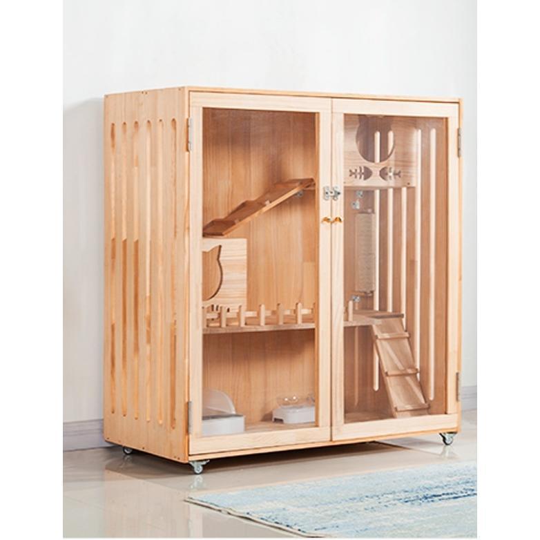 【美品】 ペットハウス キャットタワー 猫ハウス 猫用 大型猫 ネコタワー動物ハウス【猫の部屋】透明なドア 別荘 猫キャビネット 転倒防止 二つドア 【Z1750751667】(63662円)