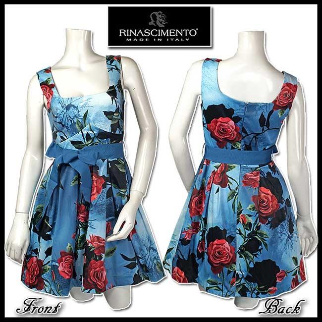 売上実績no 1 15 16年秋冬 送料無料 今季最終価格 イタリア 当初価格税抜円 サイズs ローズが映えるワンピース ブルー地にレッド リナシメント Rinascimento Mega Ps
